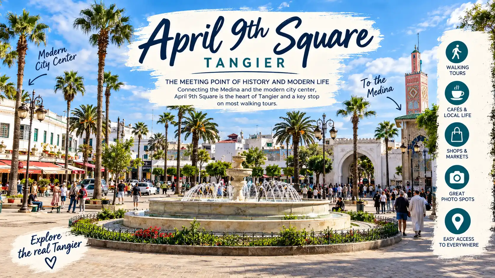 April 9th Square Tangier: Gateway to Medina & City Center